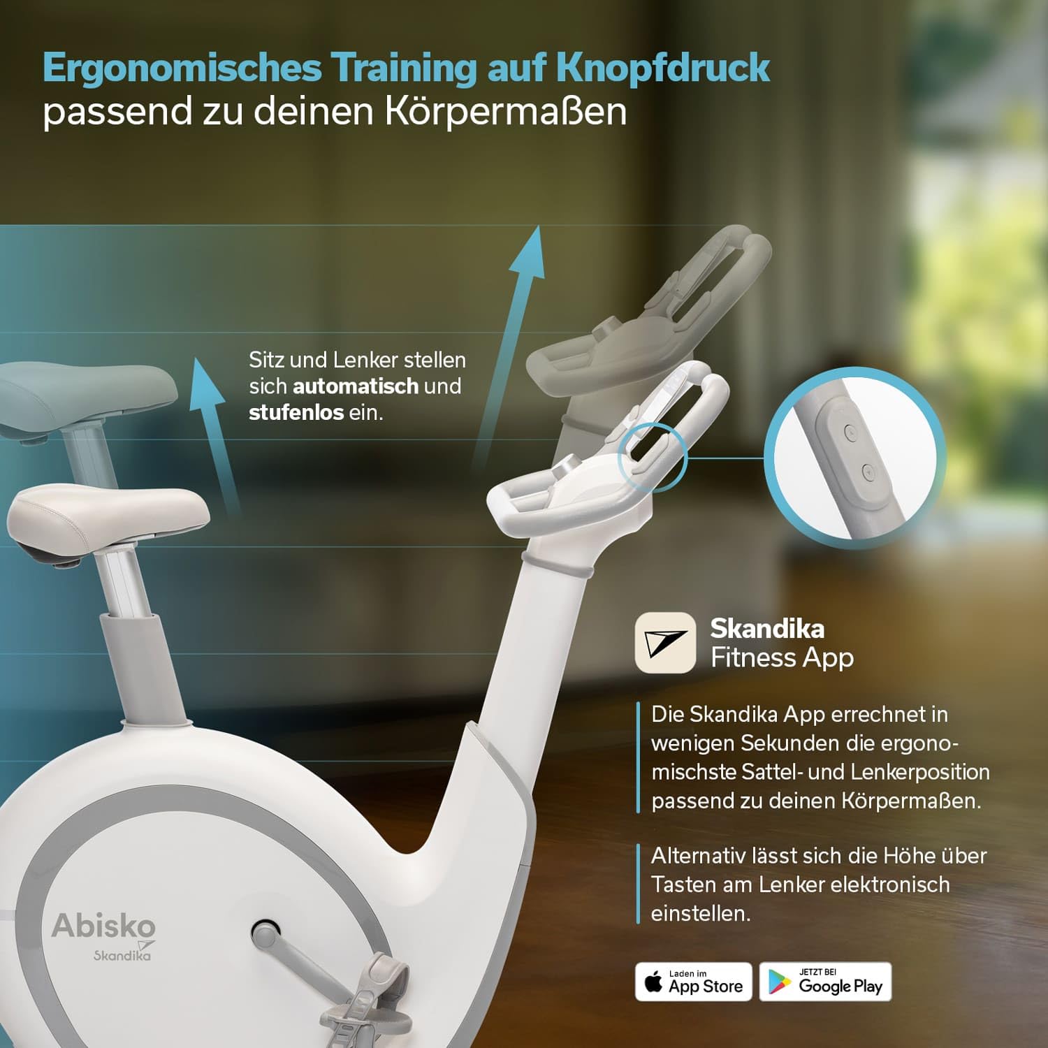 Skandika Ergometer Abisko Weltneuheit | Premium EMS-Widerstand, Smarter Heimtrainer App Steuerung, Automatische Lenker & Satteleinstellung, 36 Widerstandsstufen | Fahrrad Hometrainer für Zuhause