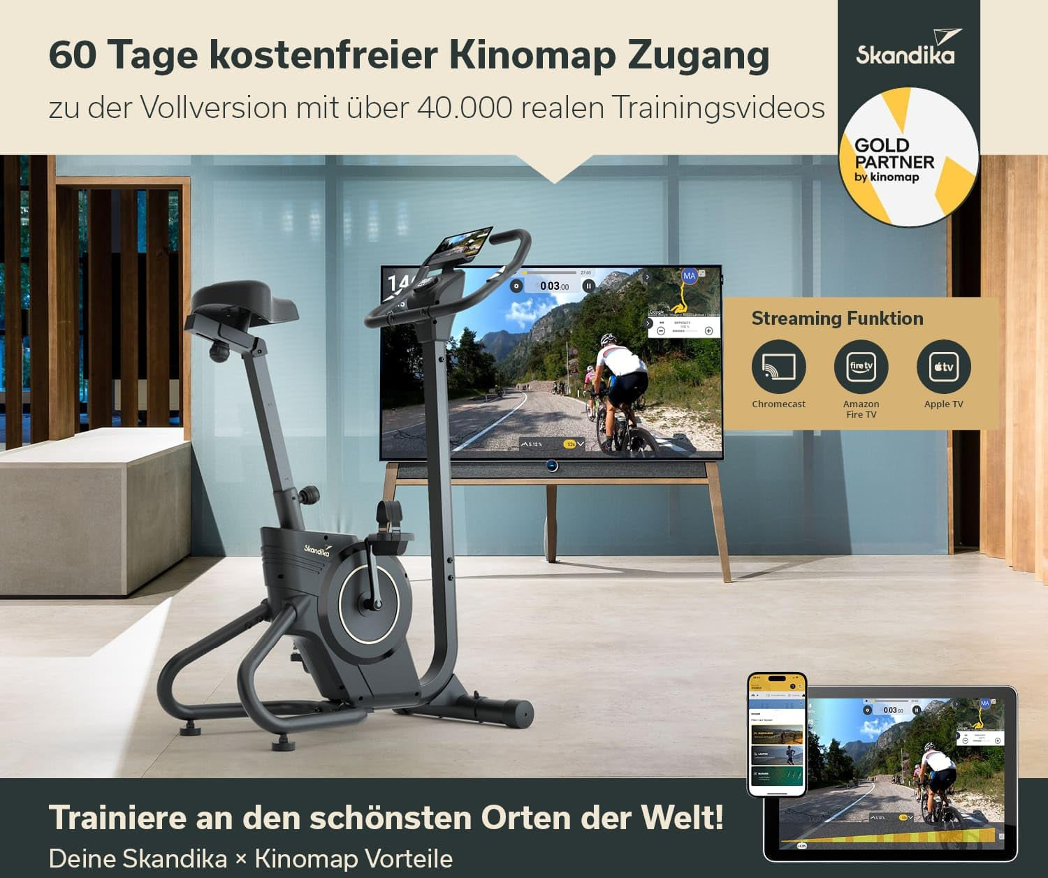 Skandika Heimtrainer Fahrrad Cykling P6-H | Trainingsrad für zuhause, 32 Widerstandsstufen, Handpulssensoren, Bluetooth, Hometrainer Ergometer, Trimmrad, Indoor Bike für Cardio, Sport und Fitness