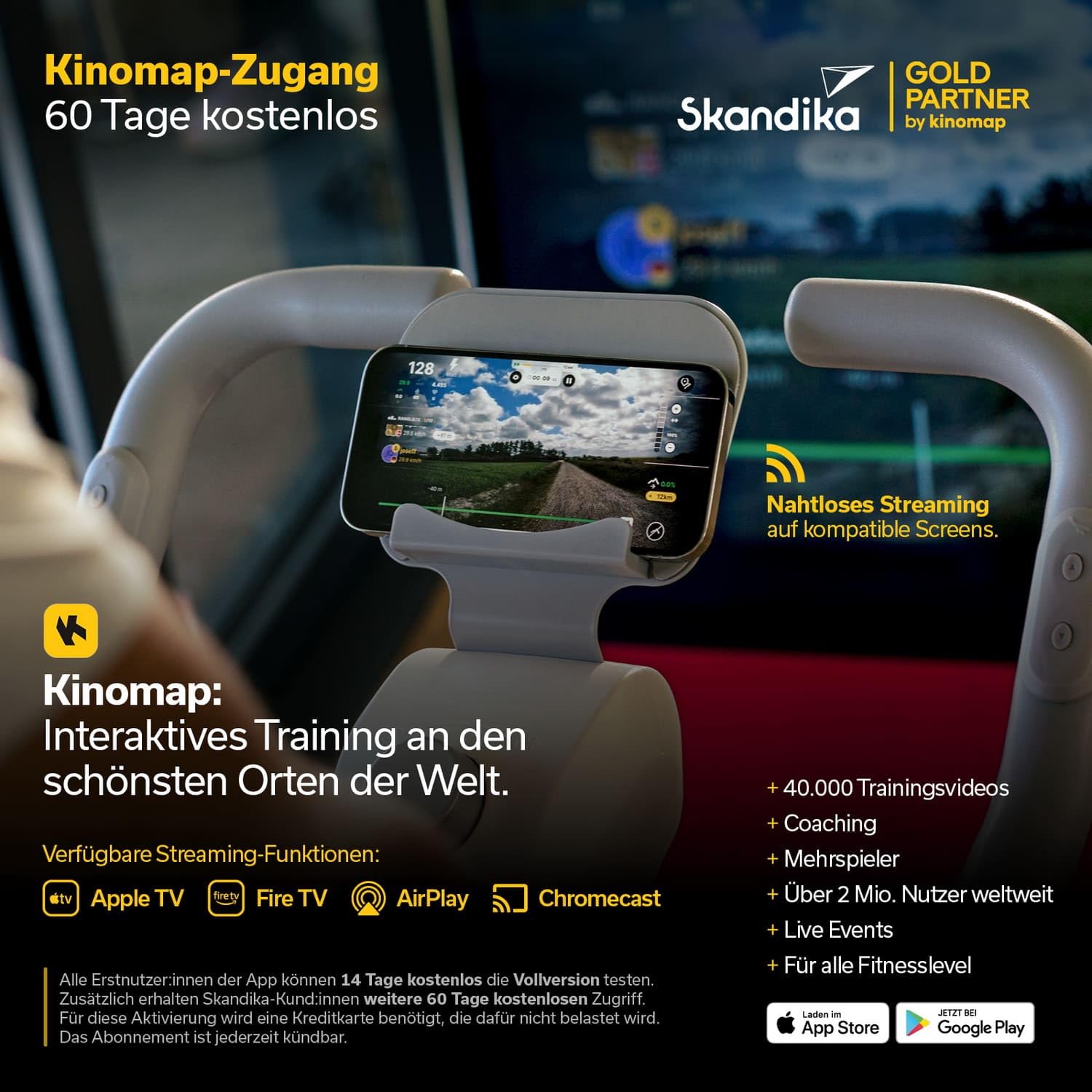 Skandika Ergometer Abisko Weltneuheit | Premium EMS-Widerstand, Smarter Heimtrainer App Steuerung, Automatische Lenker & Satteleinstellung, 36 Widerstandsstufen | Fahrrad Hometrainer für Zuhause