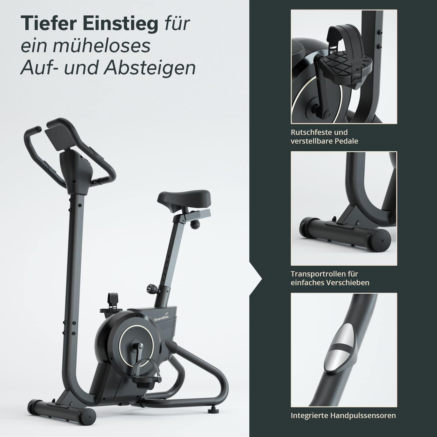 Skandika Heimtrainer Fahrrad Cykling P6-H | Trainingsrad für zuhause, 32 Widerstandsstufen, Handpulssensoren, Bluetooth, Hometrainer Ergometer, Trimmrad, Indoor Bike für Cardio, Sport und Fitness