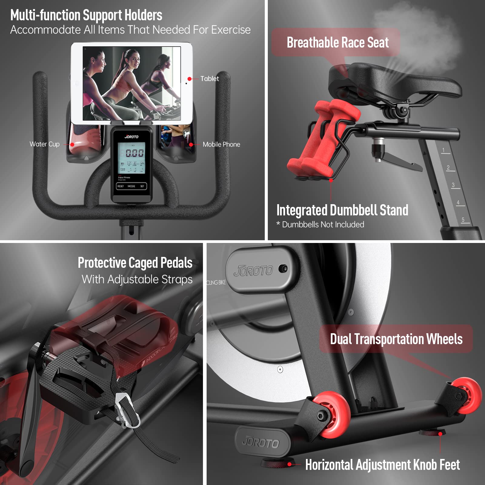 JOROTO X4S Bluetooth Heimtrainer Fahrrad, Ergometer Homtrainer mit lesbarem Magnetwiderstand, Indoor Cycling Bike mit Riemenantrieb - 160KG Belastbar
