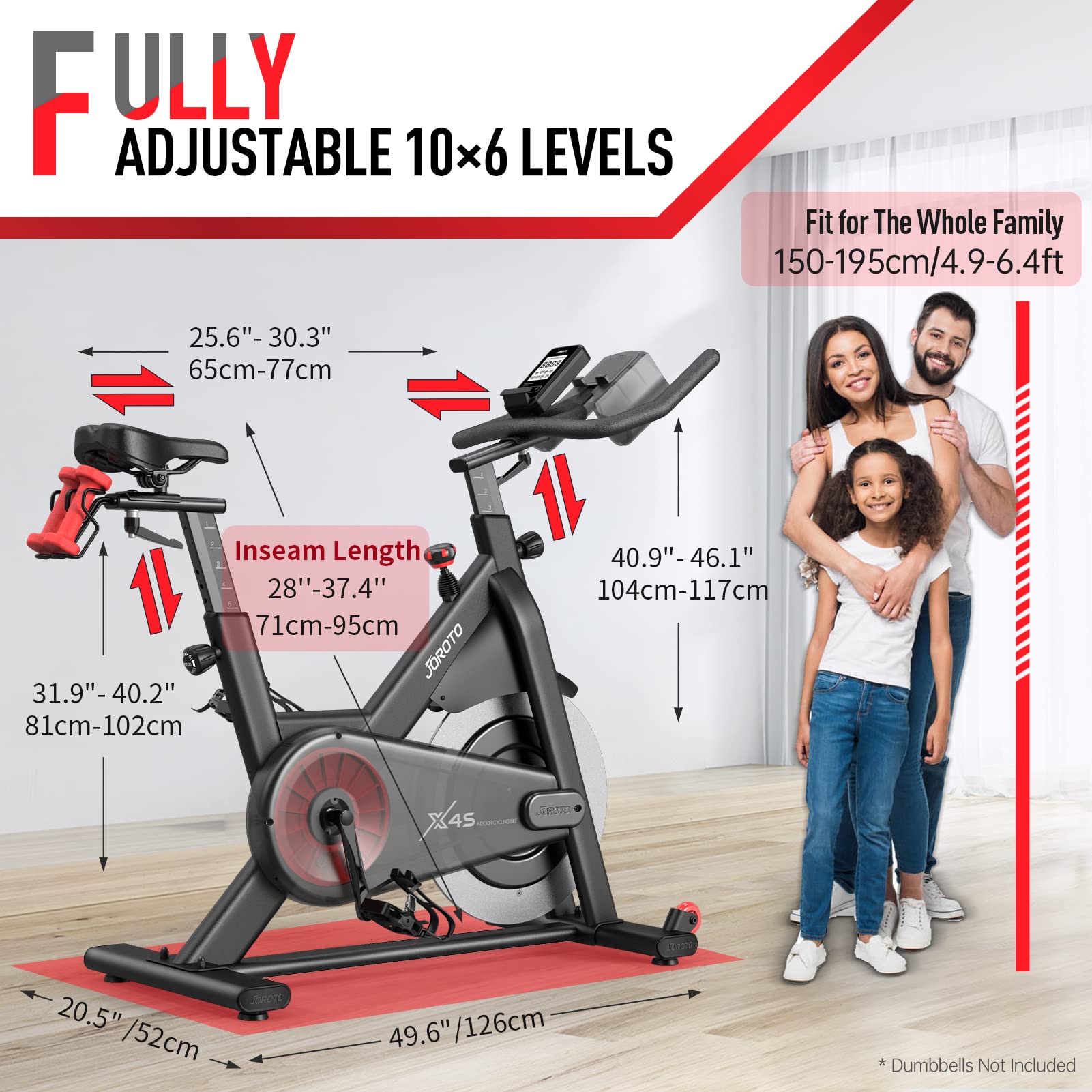 JOROTO X4S Bluetooth Heimtrainer Fahrrad, Ergometer Homtrainer mit lesbarem Magnetwiderstand, Indoor Cycling Bike mit Riemenantrieb - 160KG Belastbar