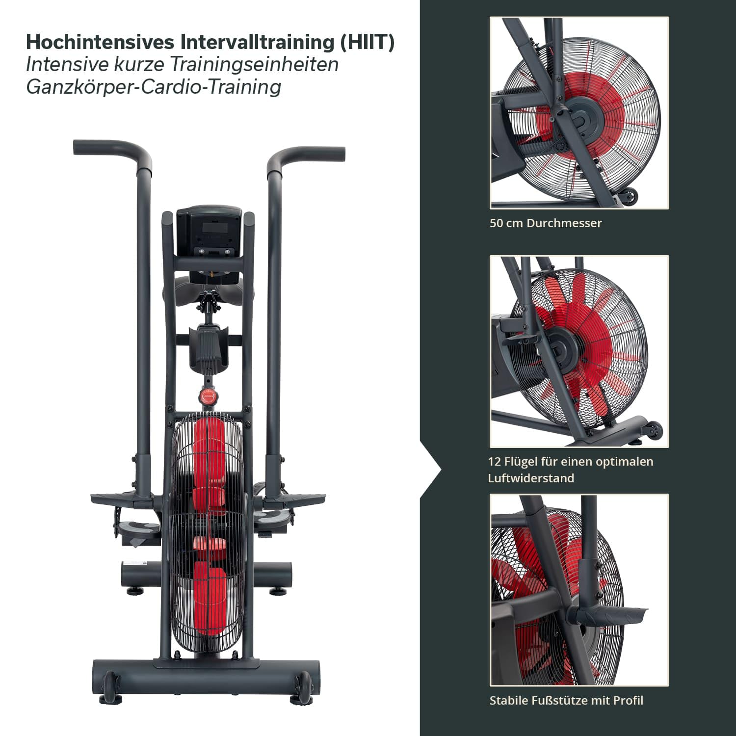 Skandika Airbike Cykling Air | Heimtrainer mit Luftwiderstand, Ganzkörper-Workout für Zuhause, 7 Trainingsprogramme inklusive manuellem Intervalltraining, HIIT, bis 135 kg, bis 200 cm | Spinning Bike