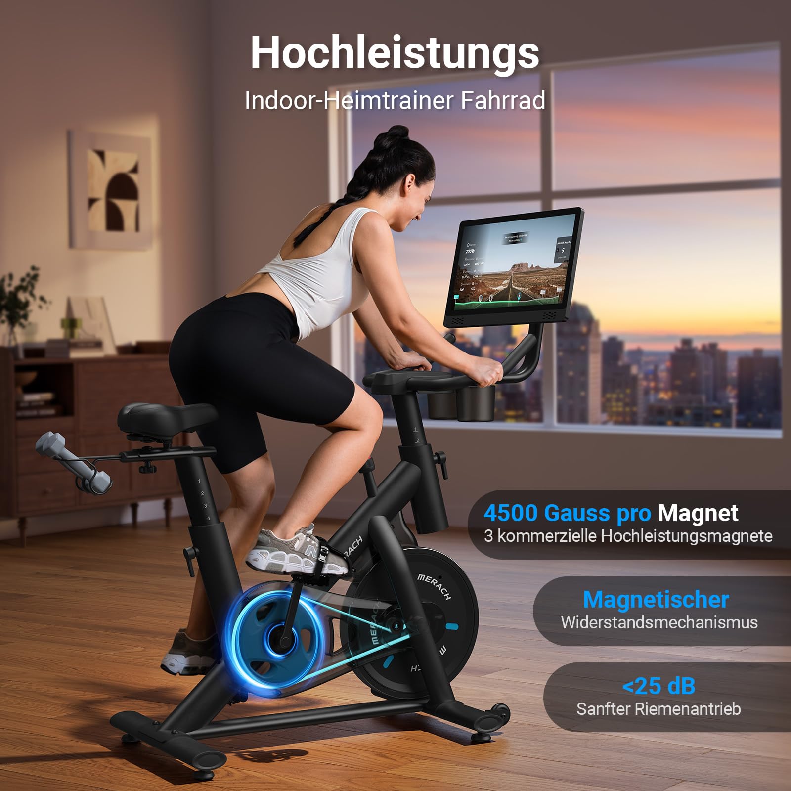 MERACH Heimtrainer Fahrrad mit Magnetischem Widerstand, Hometrainer Fahrrad, Spinning Bike Indoor