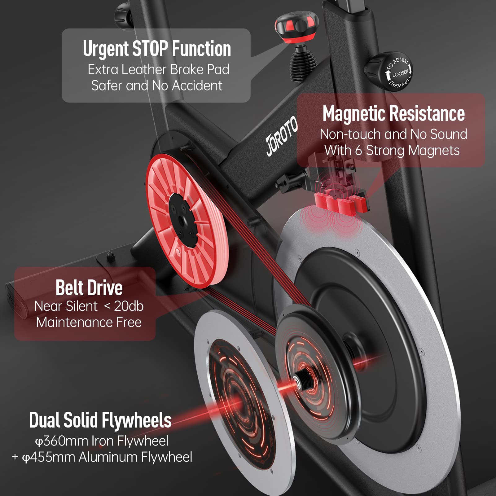 JOROTO X4S Bluetooth Heimtrainer Fahrrad, Ergometer Homtrainer mit lesbarem Magnetwiderstand, Indoor Cycling Bike mit Riemenantrieb - 160KG Belastbar