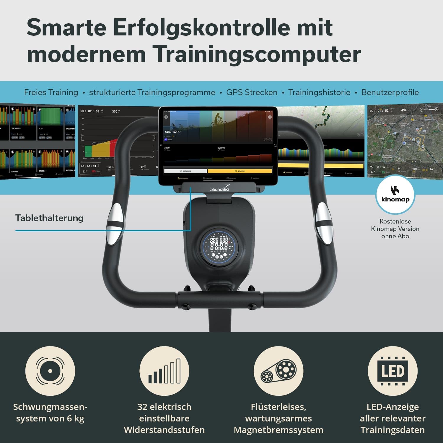 Skandika Heimtrainer Fahrrad Cykling P6-H | Trainingsrad für zuhause, 32 Widerstandsstufen, Handpulssensoren, Bluetooth, Hometrainer Ergometer, Trimmrad, Indoor Bike für Cardio, Sport und Fitness