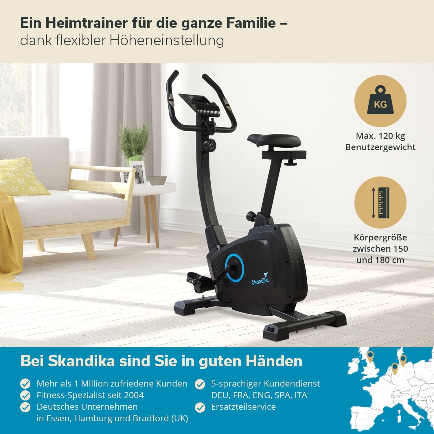 Skandika Heimtrainer Fahrrad Bragi/Cykling P6-H | Fitnessgeräte für zuhause, Fahrradergometer mit Magnetbremssystem, einstellbare Widerstandsstufen | Indoor Bike, Hometrainer, Fitness, Sport
