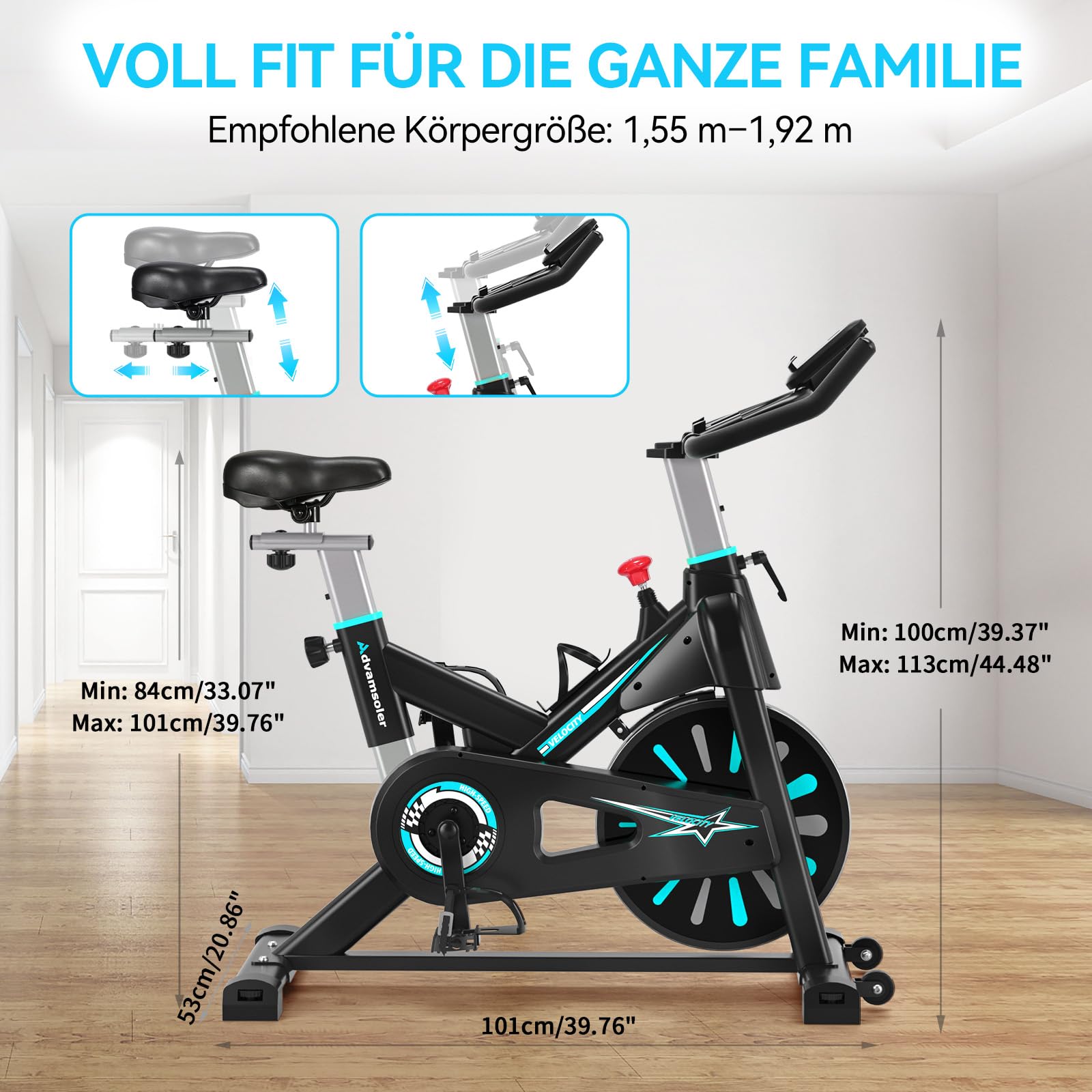 Advamsoler Heimtrainer Fahrrad mit Magnetischem Widerstand, Ergometer Hometrainer Fahrrad mit LCD-Monitor & Tablet-Halter, Leises Inoor Spinning Bike für Cardio-Training zu Hause, Bis 160 KG