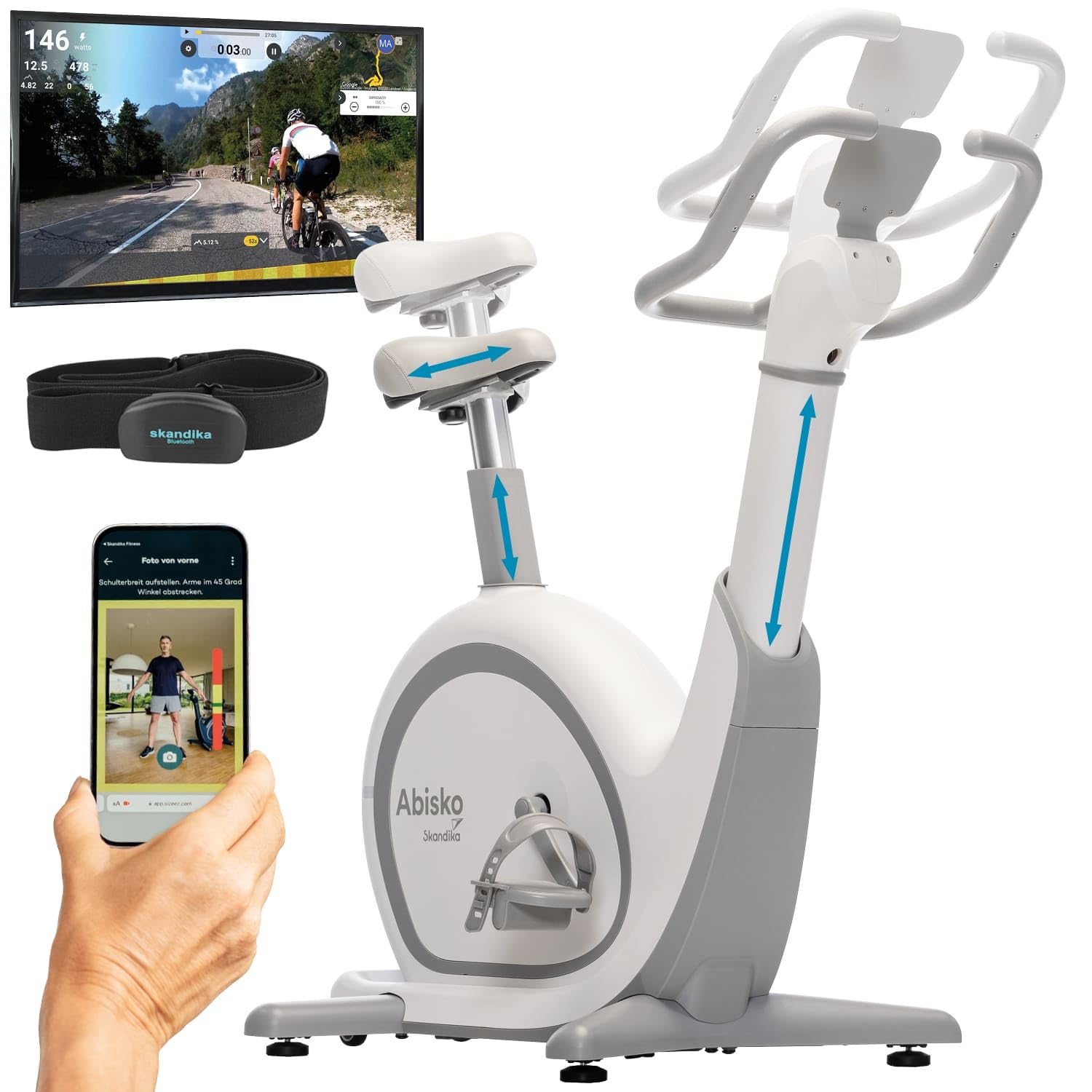 Skandika Ergometer Abisko Weltneuheit | Premium EMS-Widerstand, Smarter Heimtrainer App Steuerung, Automatische Lenker & Satteleinstellung, 36 Widerstandsstufen | Fahrrad Hometrainer für Zuhause